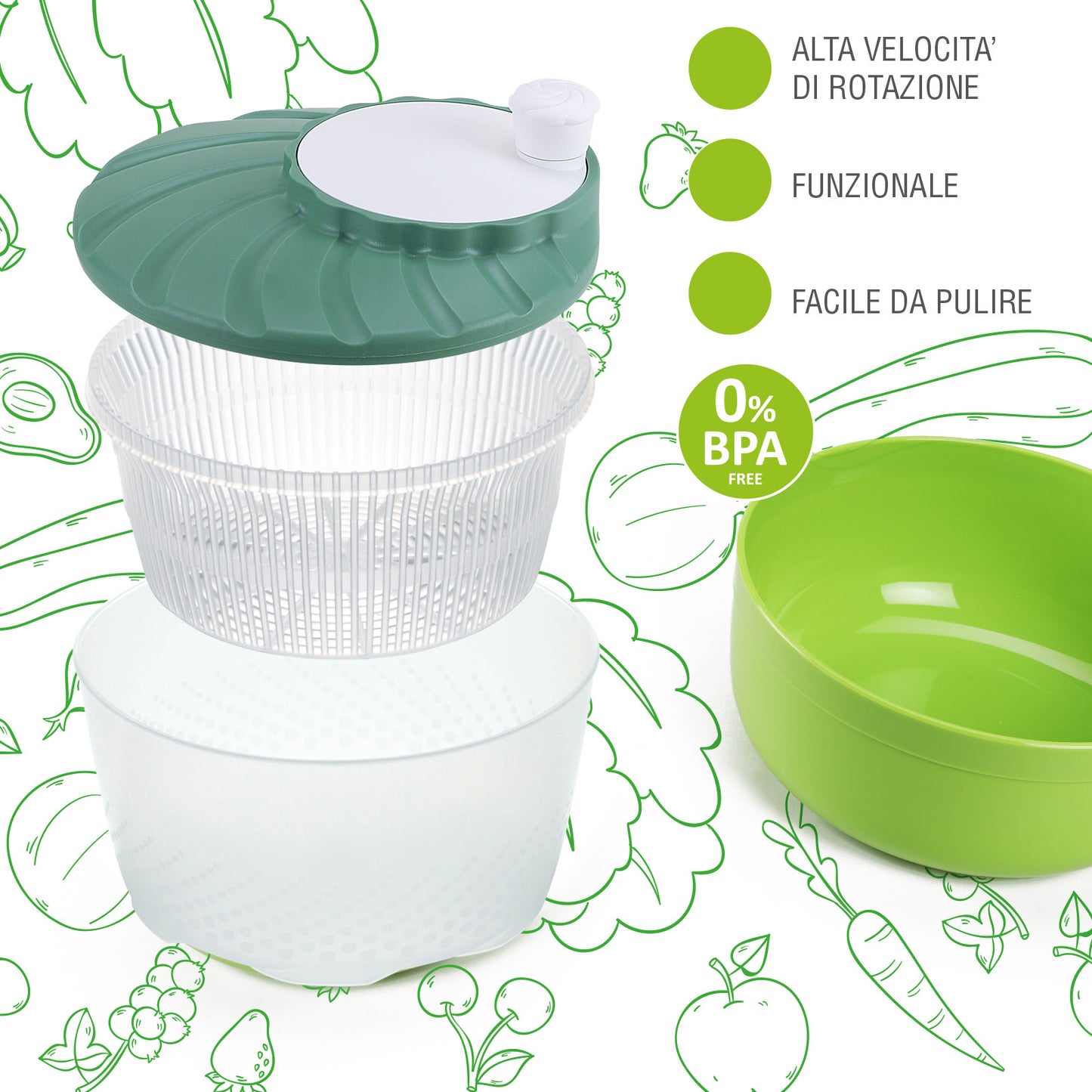COSMOPLAST Centrifuga + Insalatiera 100 Made in Italy Accessorio Originale Auto