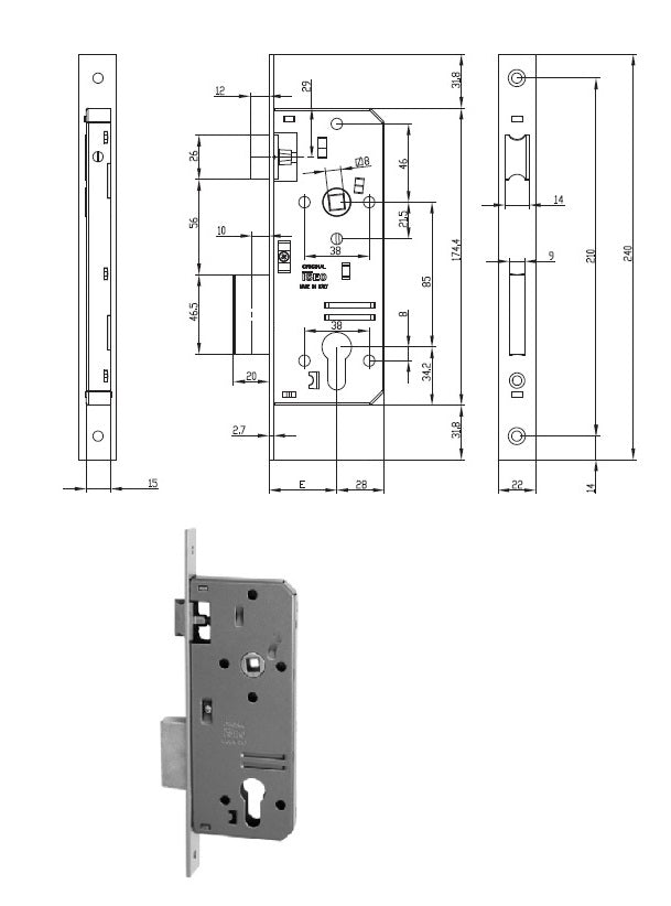 ISEO 200N701 SERRATURA INF. MM.70 FRONT.ACC.OTT. B.Q.