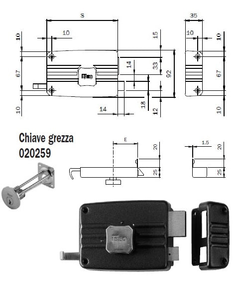 ISEO 401703 SERRATURA APPLICARE X LEGNOMM.70DX CATEN. 3 MAN
