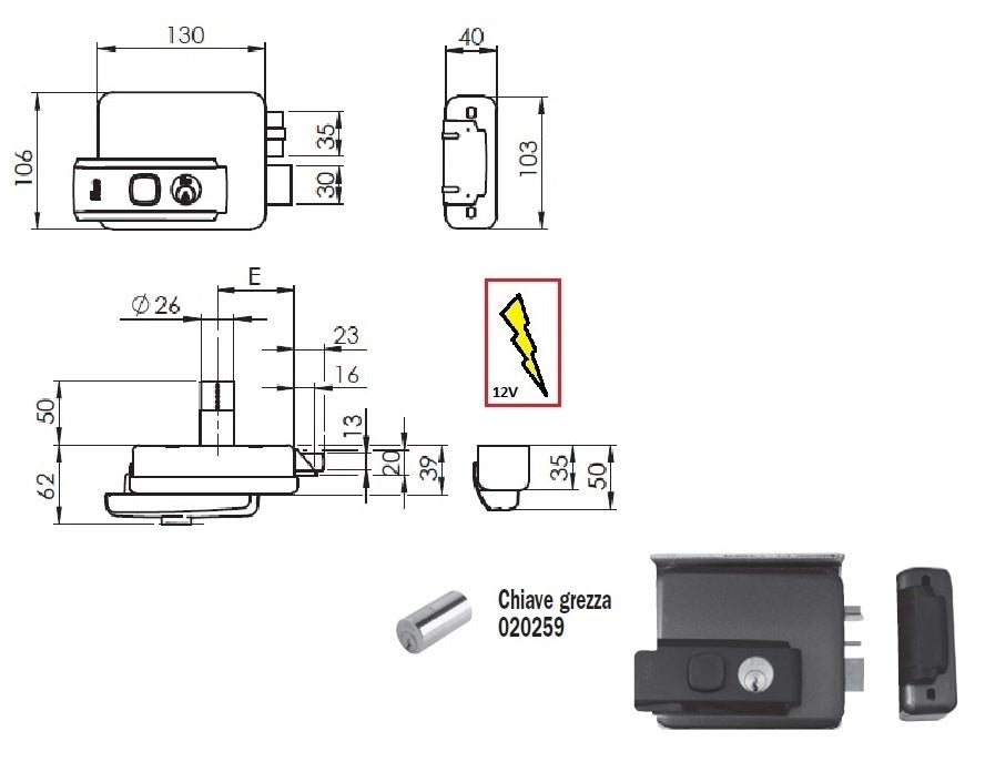 ISEO 53N5151 SERRATURA ELETTR.APPLICAREENTR.REGOL. 50-80 DX
