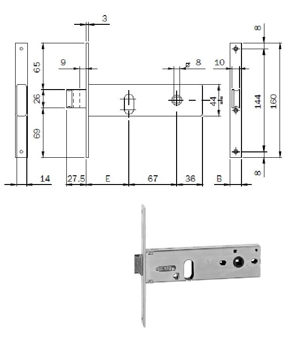 ISEO 704602S SERRATURA X FASCIA FRONT.MM.20 ENTR.MM.60 C/CIL