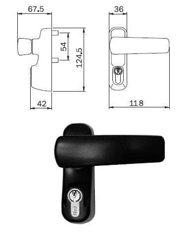 ISEO 94021005 MANIGLIA EST.C/CILINDRO XANTIP. NERA REVERS.