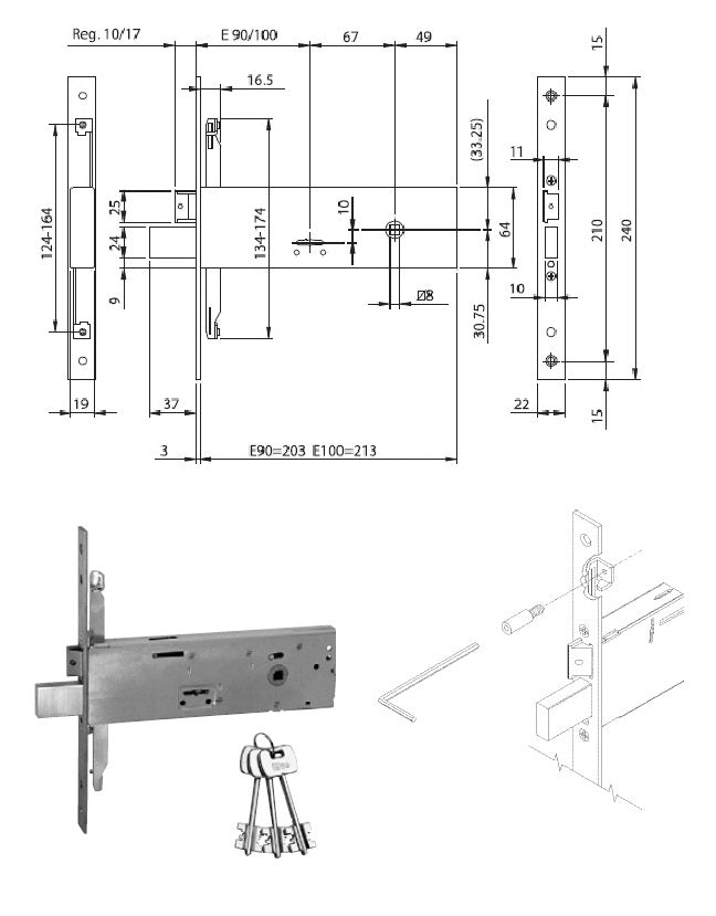 ISEO 963110902 SERRATURA INF. X FASCIA TRIPLICE D.MAPPA INOX