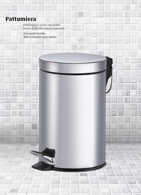 King Home PATTUMIERA TONDA IN ACCIAIO CON PEDALE LT. 5 20x26h cm