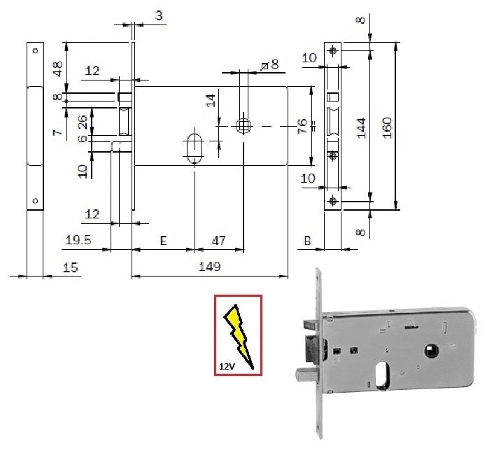 ISEO 5507010 SERRATURA ELETT.INF. X FASCIA FR.16 MM.70 C/CAT