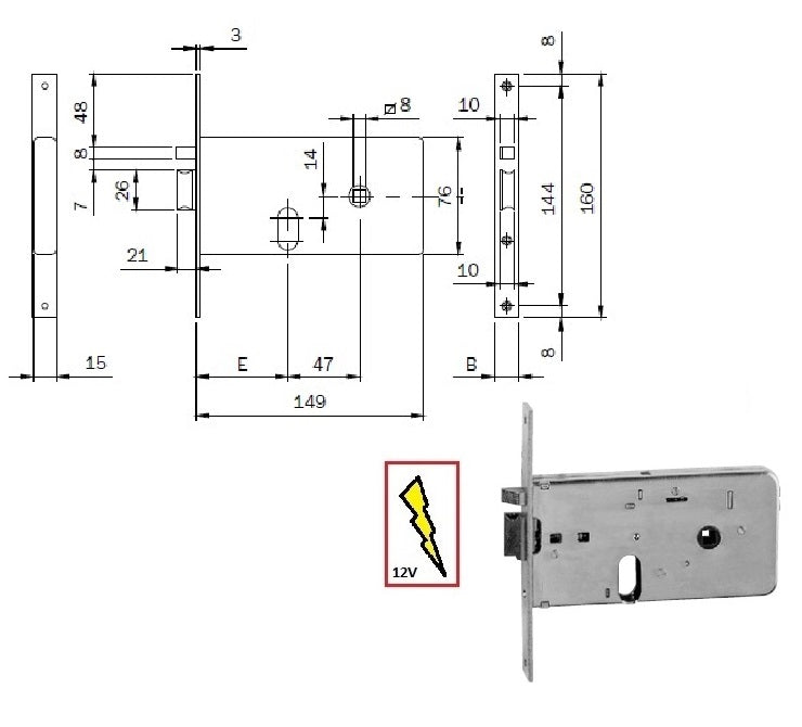 ISEO 5517010 SERRATURA ELETT.INF. X FASCIA FR.16 MM.70