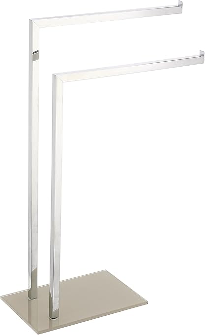 King Home PIANTANA PORTASCIUGAMANI 2 BRACCI in acciaio, base in vetro temperato grigio tortora 45x20x69h cm