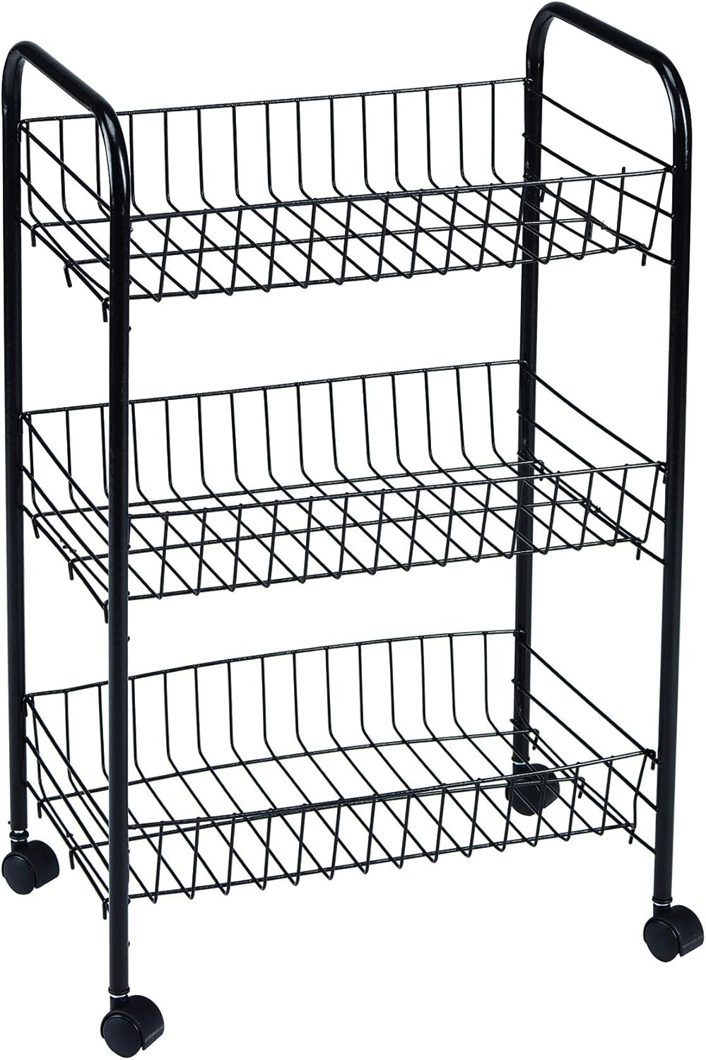 King Home CARRELLO MULTIUSO NERO in metallo a 3 ripiani con 4 ruote 40x26x62h cm