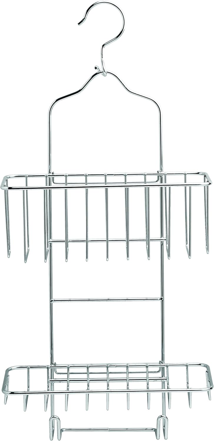 King Home MENSOLA DOCCIA CON GANCIO A DUE RIPIANI cromata con finitura a specchio 10x43x24h cm