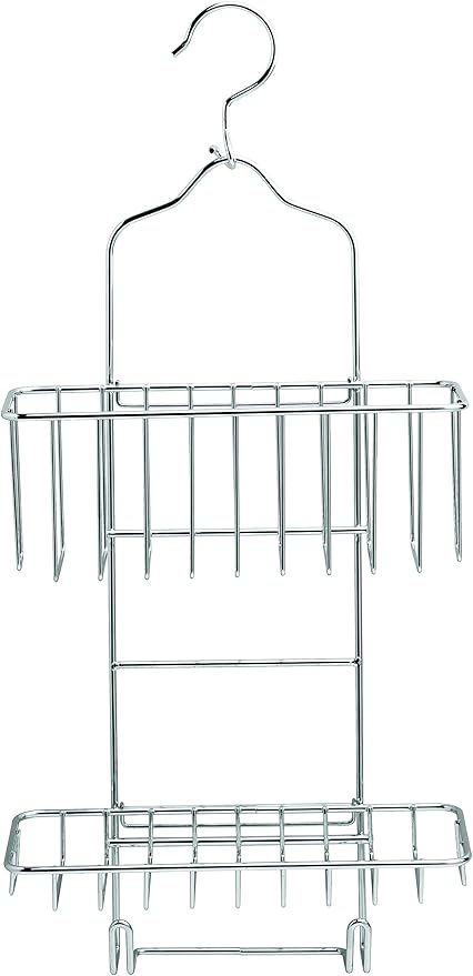 King Home MENSOLA DOCCIA CON GANCIO A DUE RIPIANI cromata con finitura a specchio 10x43x24h cm