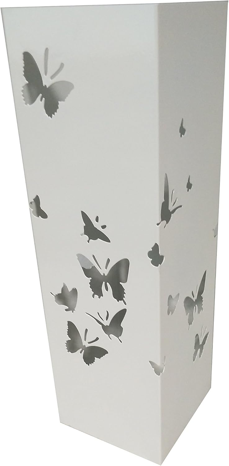 King Home PORTAOMBRELLI QUADRO BIANCO "BUTTERFLIES" in metallo verniciato 15,5x15,5x49h cm