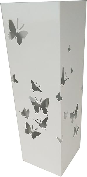 King Home PORTAOMBRELLI QUADRO BIANCO "BUTTERFLIES" in metallo verniciato 15,5x15,5x49h cm