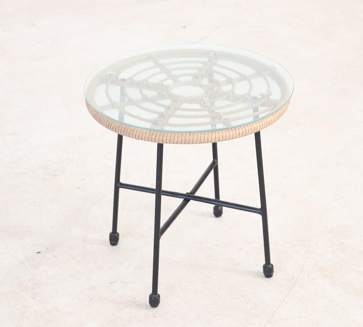 Garden Friend SALOTTO FIJI (tavolo e 2 sedie) struttura nera in acciaio, rivestimento color naturale in polyrattan, cuscini bianchi