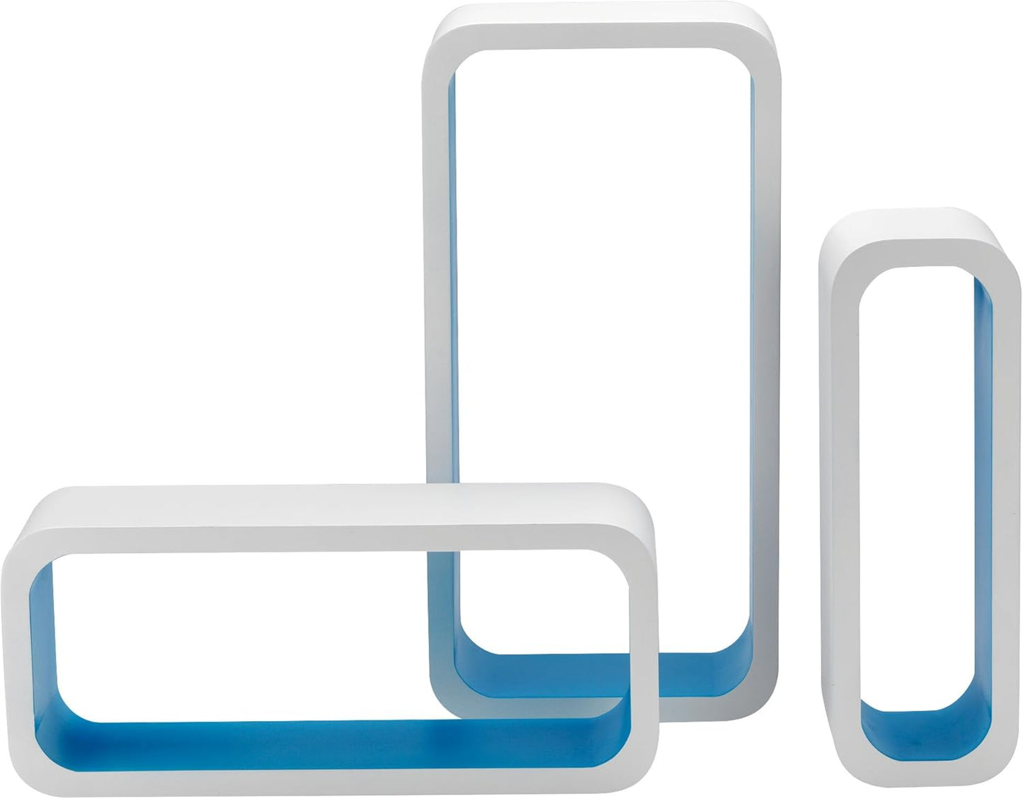 King Home SET 3 PZ(cm 10x10x30 + cm 15x10x35 + cm 20x10x40) MENSOLA RETTANGOLARE STONDATA IN MDF BICOLORE BIANCO/AZZURRO CARTONE DA 2 PEZZI