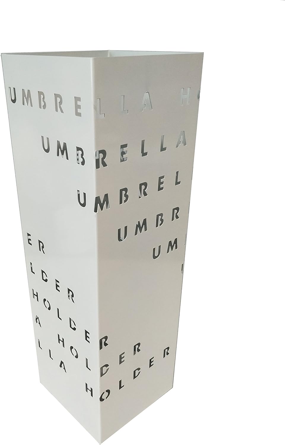King Home PORTAOMBRELLI QUADRO BIANCO "UMBRELLA" in metallo verniciato 15,5x15,5x49h cm
