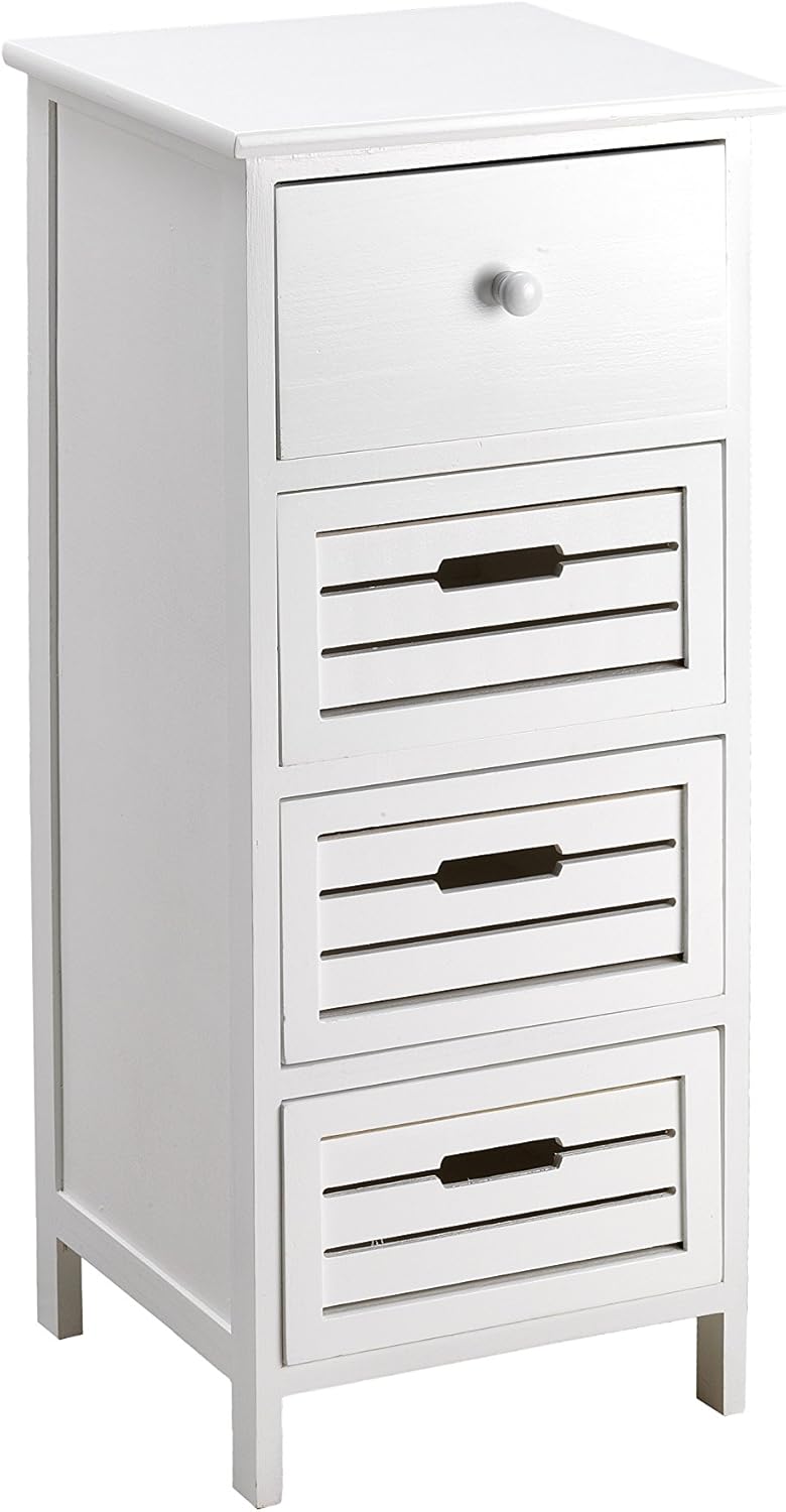 King Home Cassettiera In Legno di Paulownia 35x30x81h cm 4 Cassetti Bianca