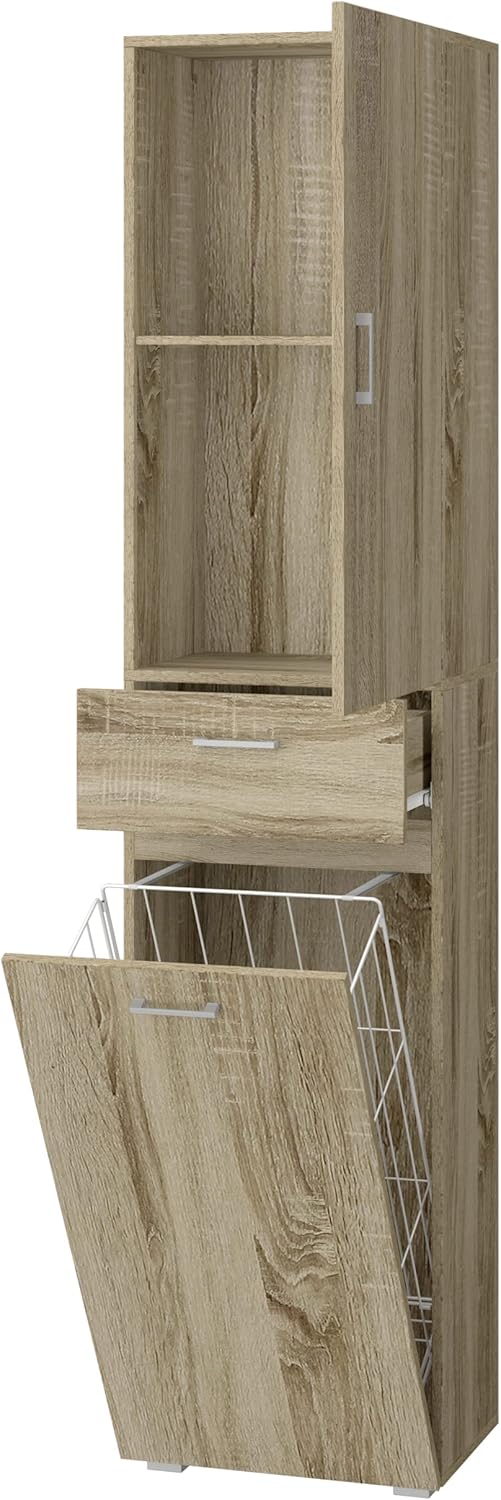 King Home ARMADIO 1ANTA+1CASSETTO C/CESTELLO PORTABIANCHERIA 45x32x195h cm rovere