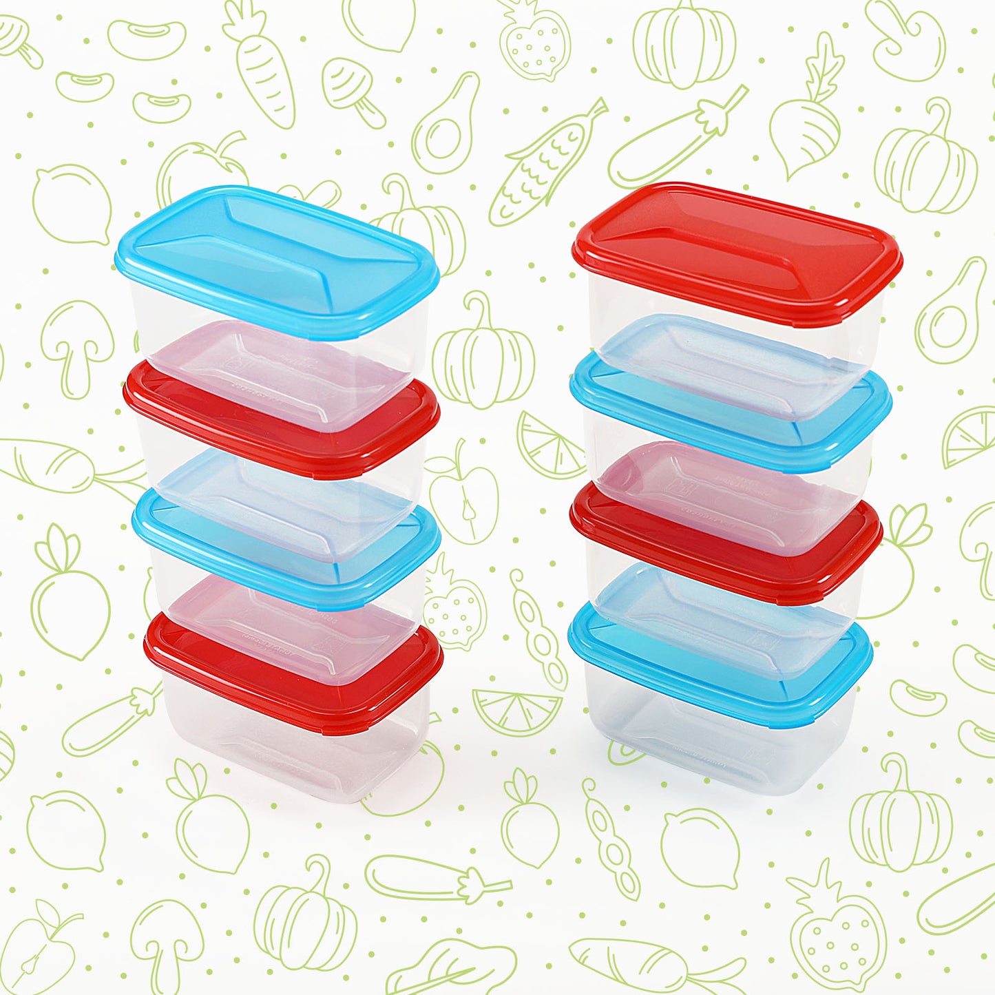 COSMOPLAST 8 mini Scatole Frigo, Freezer, Microonde. 4 Rosse + 4 Blu. Ideali