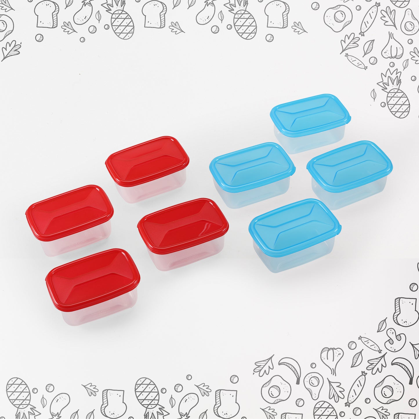 Cosmoplast 8 mini Scatole Frigo, Freezer, Microonde. 4 Rosse + 4 Blu. Ideali per mono porzioni e pappe. 100% Made in Italy