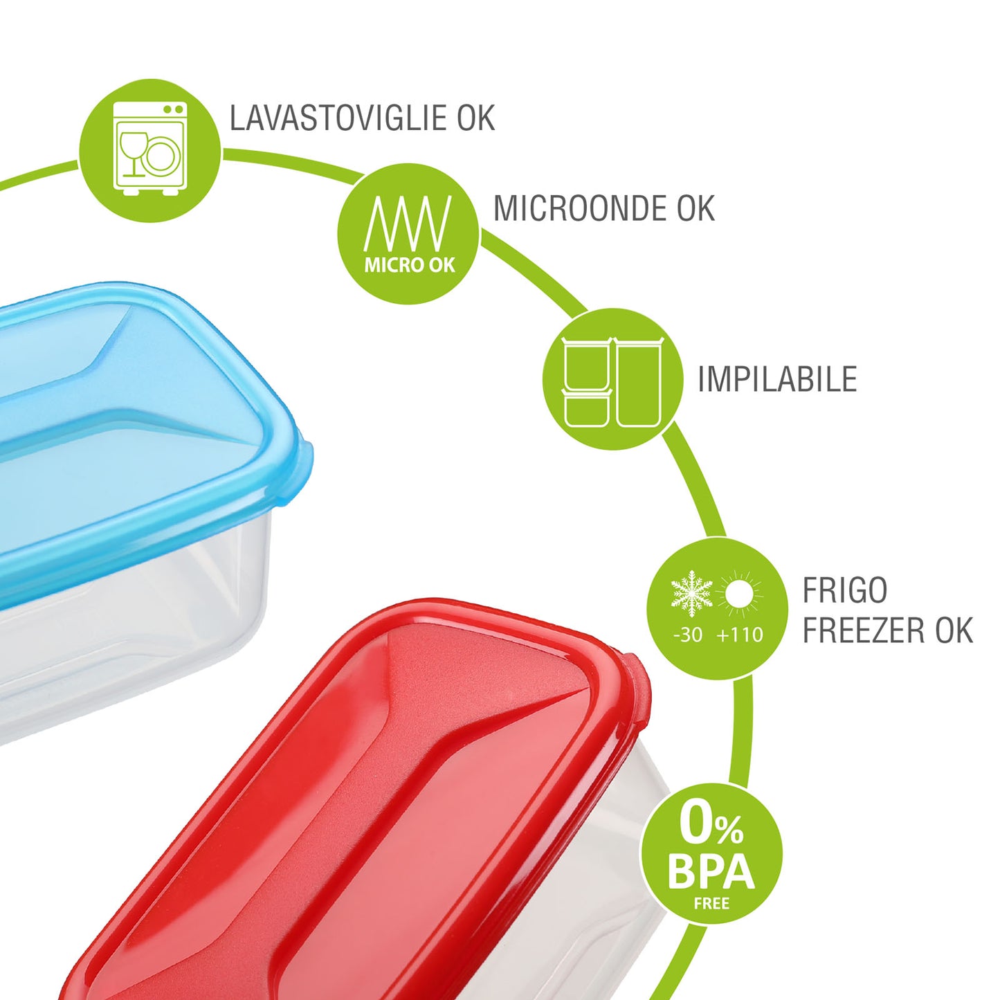Cosmoplast 8 mini Scatole Frigo, Freezer, Microonde. 4 Rosse + 4 Blu. Ideali per mono porzioni e pappe. 100% Made in Italy