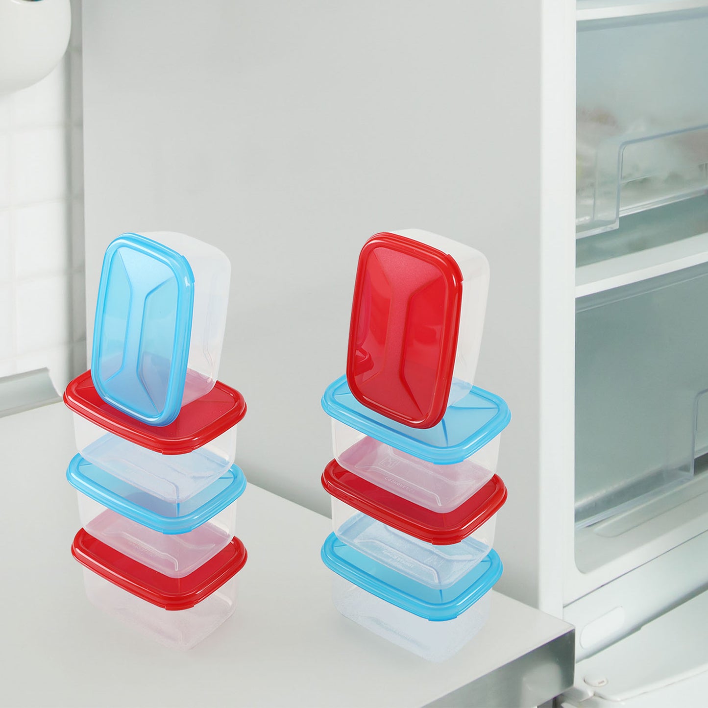 Cosmoplast 8 mini Scatole Frigo, Freezer, Microonde. 4 Rosse + 4 Blu. Ideali per mono porzioni e pappe. 100% Made in Italy
