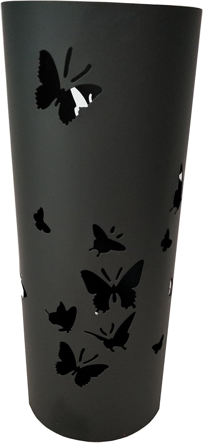 King Home PORTAOMBRELLI TONDO NERO "BUTTERFLIES" in metallo verniciato 18x46h cm