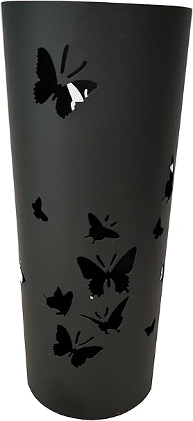 King Home PORTAOMBRELLI TONDO NERO "BUTTERFLIES" in metallo verniciato 18x46h cm