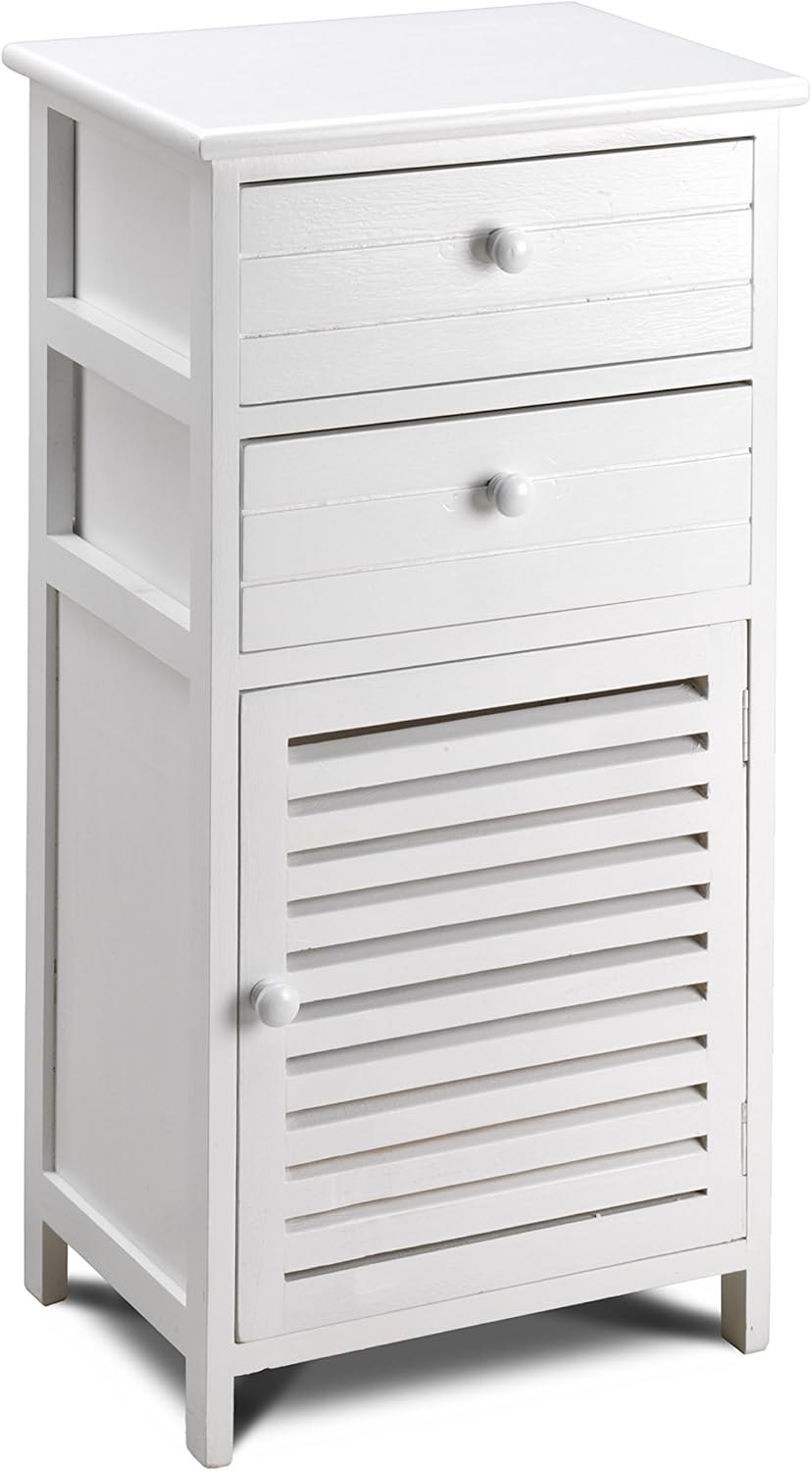 King Home Cassettiera In Legno di Paulownia 40x29x78h cm 2 Cassetti + Anta bianca