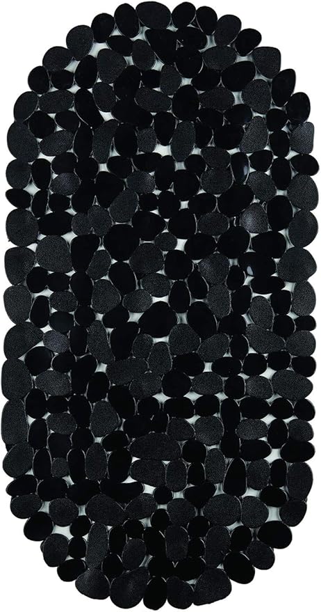 King Home TAPPETO INTERNO VASCA STONE NERO OVALE in PVC 67x34 cm