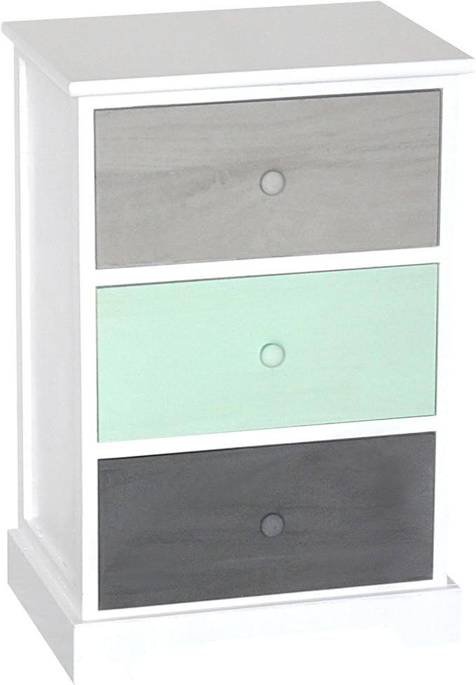 King Home Cassettiera In Legno di Paulownia 42x32x63h cm 3 Cassetti Multicolor