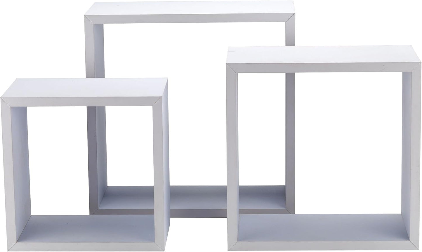 King Home SET 3 PZ (cm 25x25x16 + 30x30x16 + 35x35x16) MENSOLA SQUADRATA IN MDF BIANCO CARTONE DA 2 PEZZI