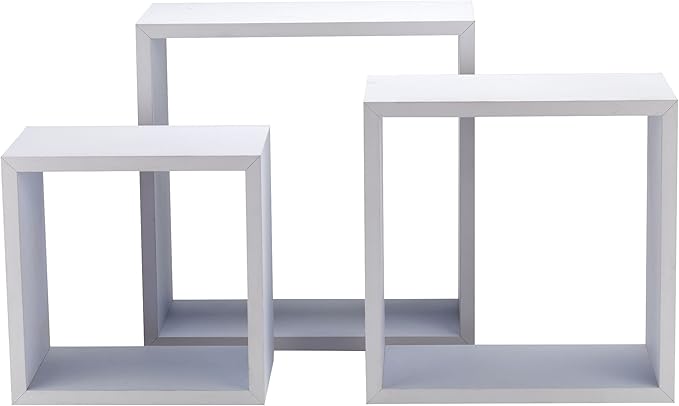 King Home SET 3 PZ (cm 25x25x16 + 30x30x16 + 35x35x16) MENSOLA SQUADRATA IN MDF BIANCO CARTONE DA 2 PEZZI