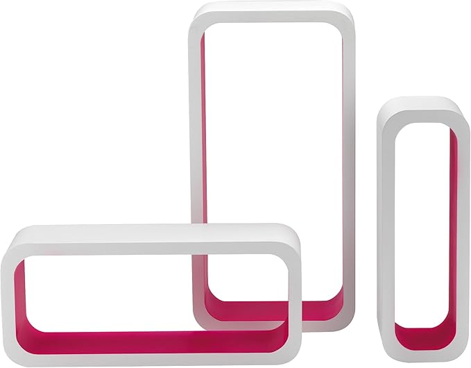 King Home SET 3 PZ(cm 10x10x30 + cm 15x10x35 + cm 20x10x40) MENSOLA RETTANGOLARE STONDATA IN MDF BICOLORE BIANCO/FUCSIA CARTONE DA 2 PEZZI