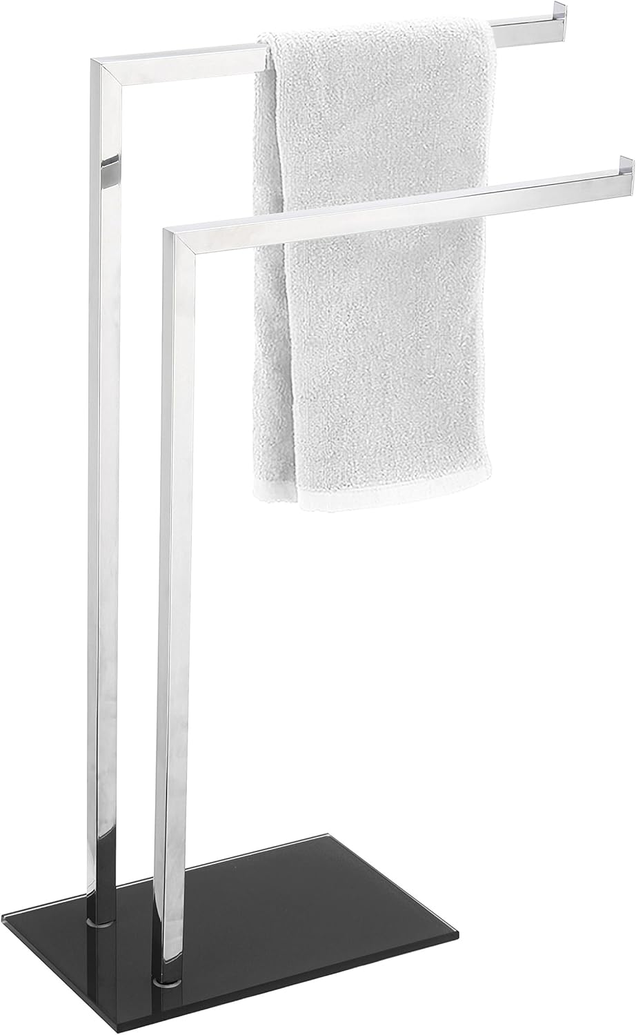 King Home PIANTANA PORTASCIUGAMANI 2 BRACCI in acciaio, base in vetro temperato nera 45x20x69h cm