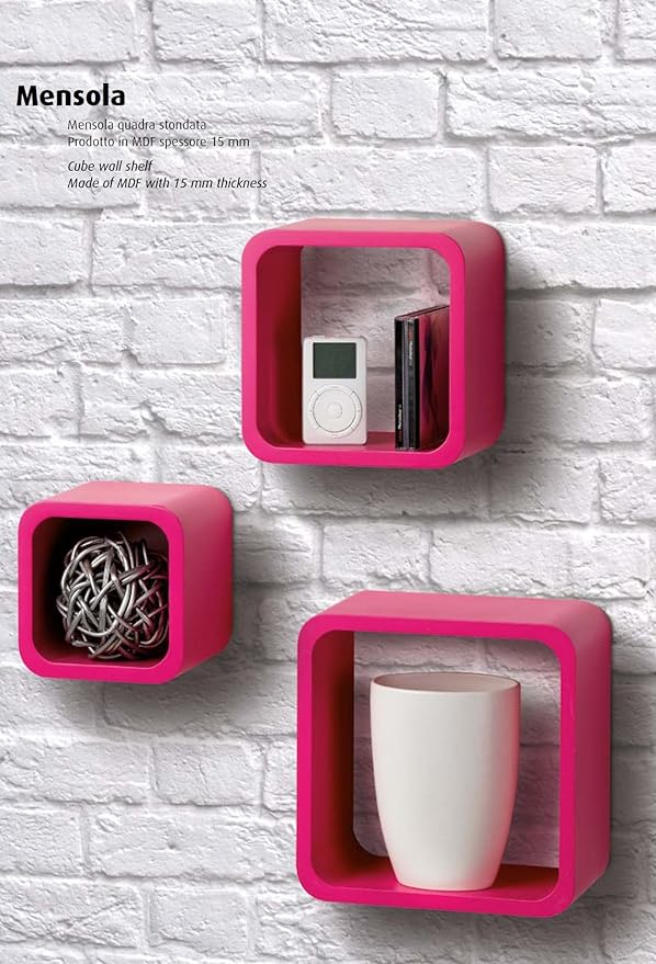 King Home SET 3 PZ(cm 17x17x15 + 22x22x15 + 27x27x15) MENSOLA QUADRA STONDATA NOCE CARTONE DA 4 PEZZI