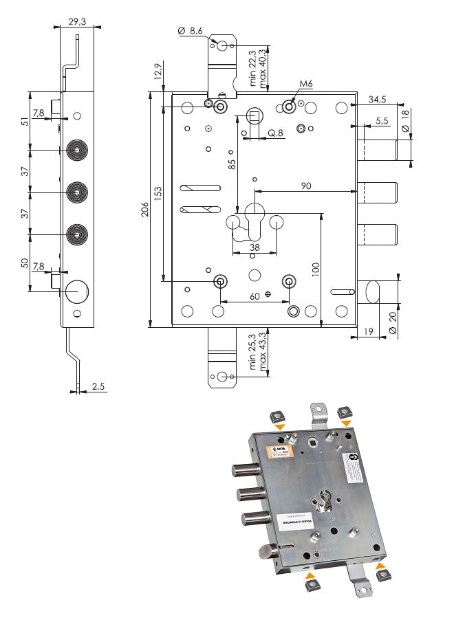 MOIA SERRATURA RMGA664/373SFQB SX TRIPLICE X P.TE BLINDATE A