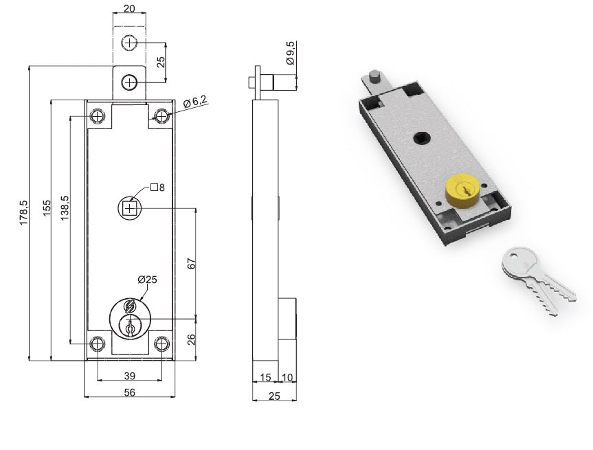 SECUREMME SERRATURA 2290 VERTICALE CILINDRO TONDO X SERRANDE confezione da PEZZI 2