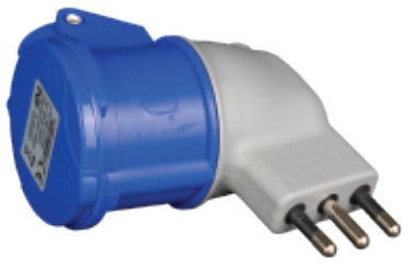ADATTATORE INDUSTRIALE BLU A SQUADRA SPINA 16A A PRESA CEE