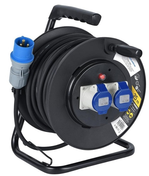 AVVOLGICAVO INDUSTRIALE MT.25 2 PRESE BLU 16A IP44