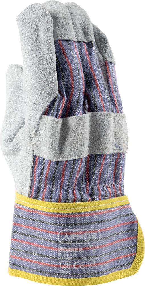 Guanti Worker in pelle o crosta di bovino con dorso in cotone taglia 9