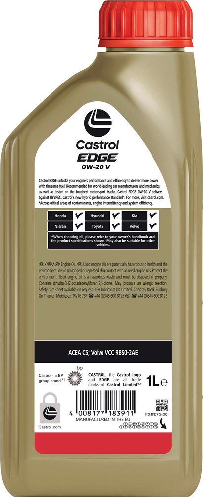 Castrol Edge V 0W-20 1L Sintetico Olio Motore Lubrificante Auto Benzina Diesel