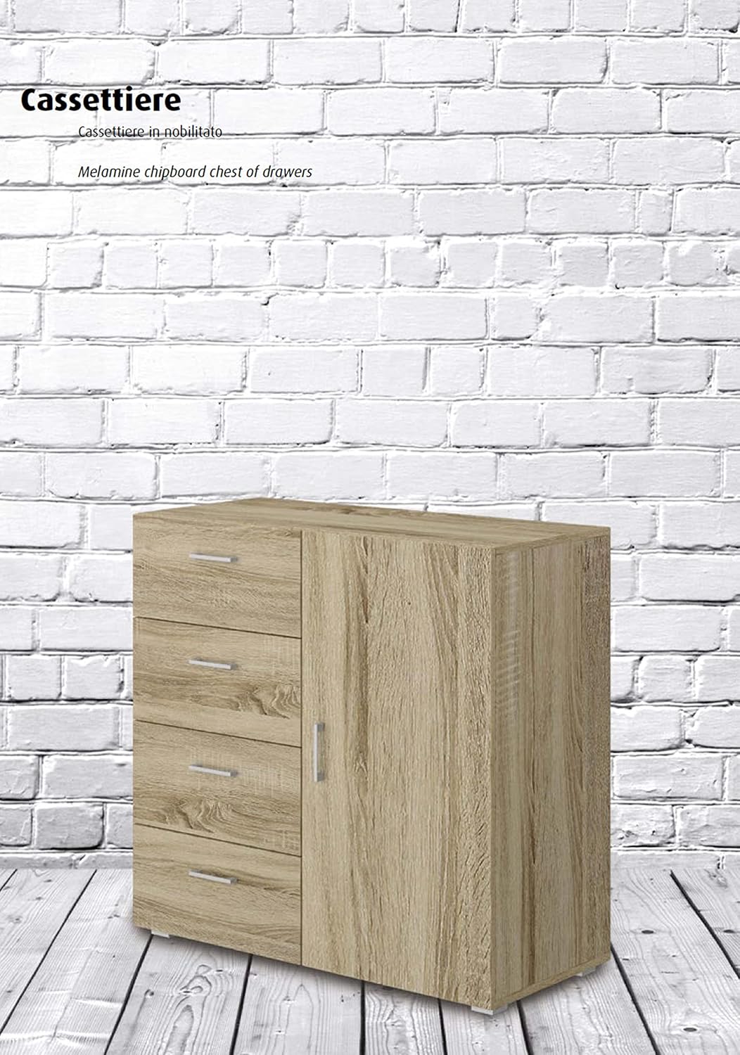 King Home CASSETTIERA 4 CASSETTI + 1 ANTA 90x41x87h cm rovere