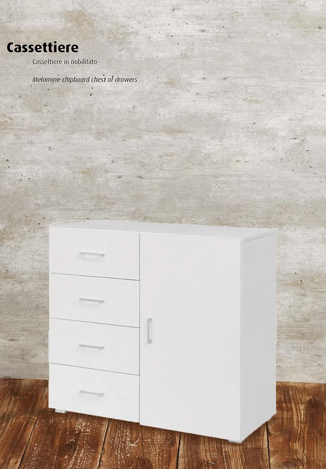 King Home CASSETTIERA 4 CASSETTI + 1 ANTA 90x41x87h cm bianca