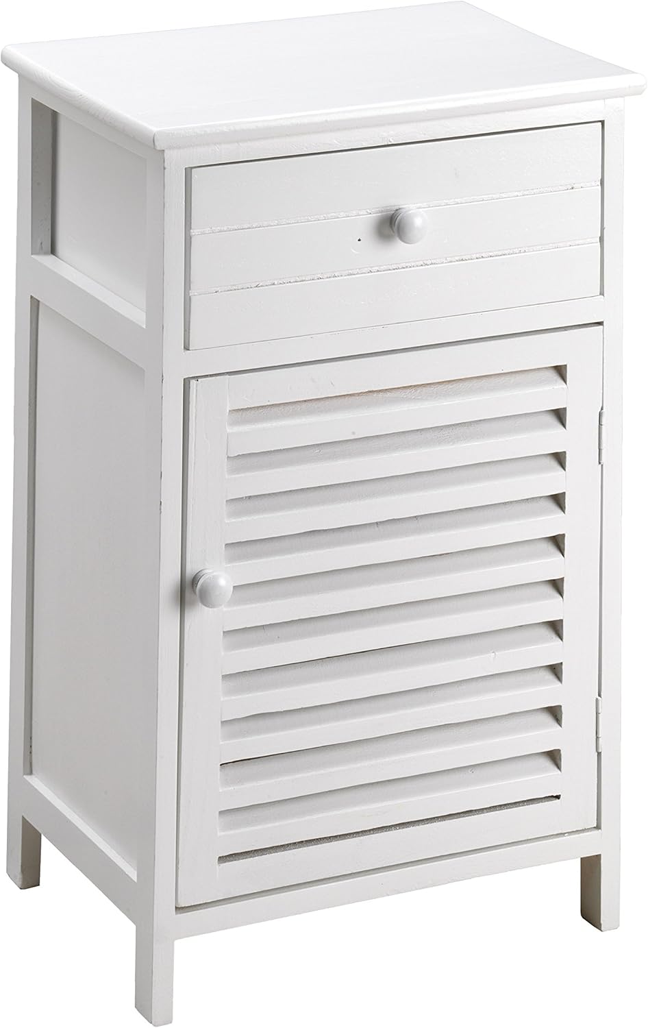 King Home Cassettiera In Legno di Paulownia 40x29x64h cm 1 Cassetto + Anta bianca