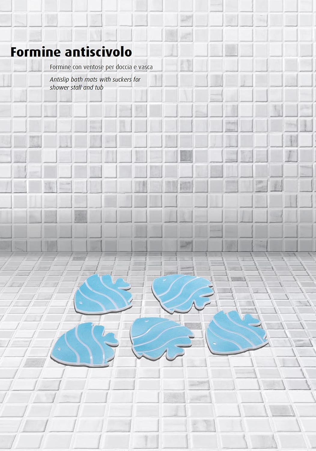 King Home FORMINE ANTISCIVOLO PESCIOLINO IN PVC SET 5 PZ AZZURRO 12,7x12,7 cm