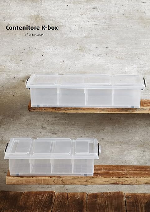 King Home CONTENITORE K-BOX 25L BASSO TRASPARENTE C/RUOTE 58,5x37x14h cm