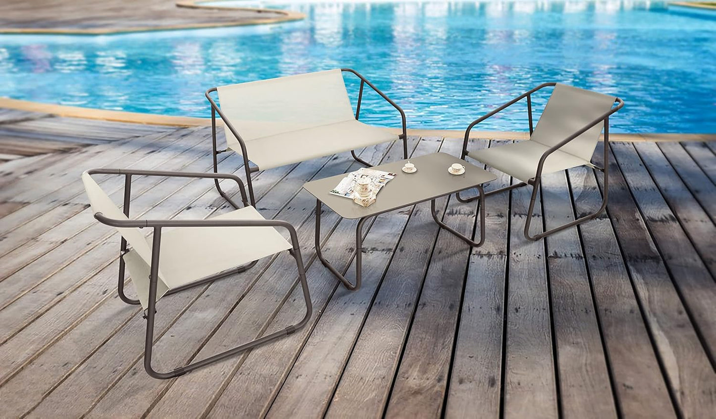 Garden Friend SALOTTO NIZZA (tavolo, divano, 2 poltrone) in acciaio color marrone e textilene color beige