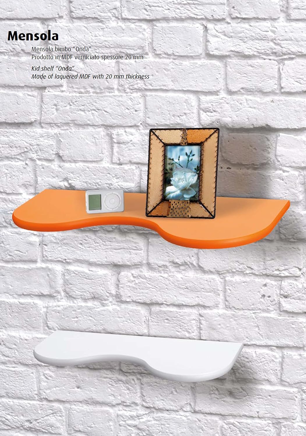 King Home MENSOLA BIMBO(cm 26x56x2) "ONDA" IN MDF ARANCIO CARTONE DA 4 PEZZI