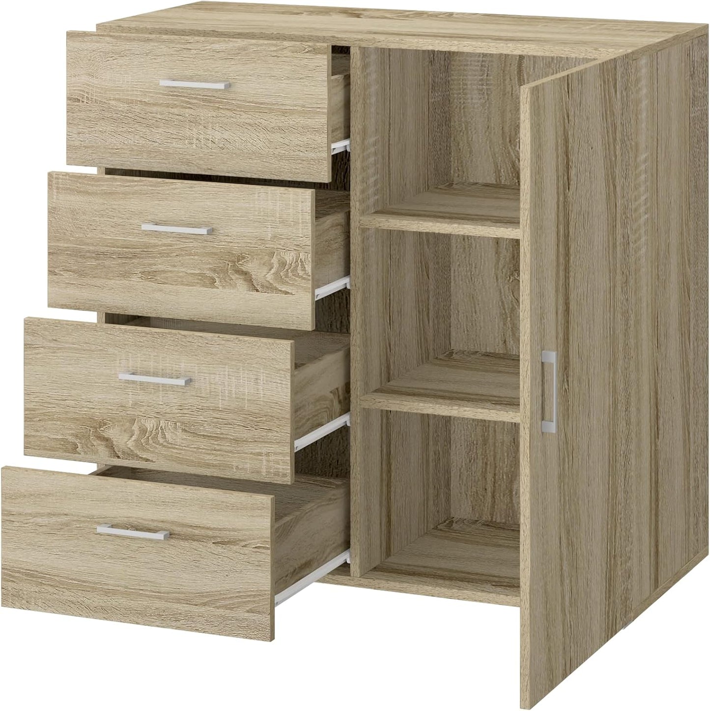 King Home CASSETTIERA 4 CASSETTI + 1 ANTA 90x41x87h cm rovere