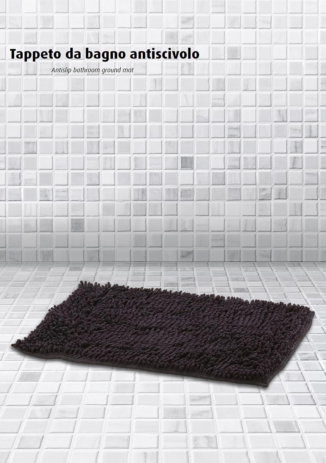 King Home TAPPETO BAGNO ANTISCIVOLO NERO in microfibra 70x45 cm
